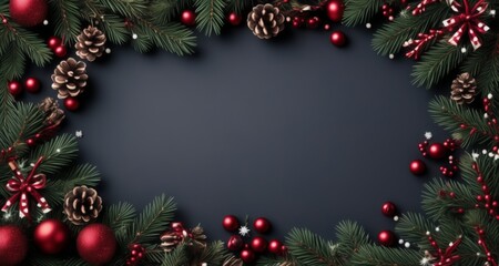 Fototapeta na wymiar Elegant Christmas wreath with a dark blue center, perfect for holiday greetings