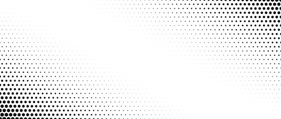 Hexagon corner halftone gradient texture. Diagonal black grunge hex gradation background. Geometric retro tech wallpaper. Fading hexagonal pattern backdrop. Vector vanishing honeycomb grunge overlay