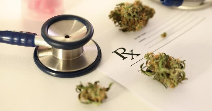 Marijuana recipe hemp buds and stethoscope