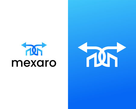 M two arrow icon logo design template