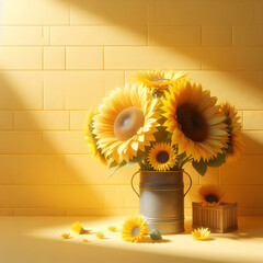 Yellow sunflower against a sunny yellow wall 3D
