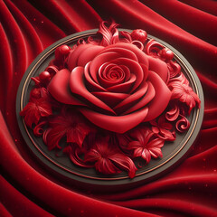 Red rose on a velvet red background 