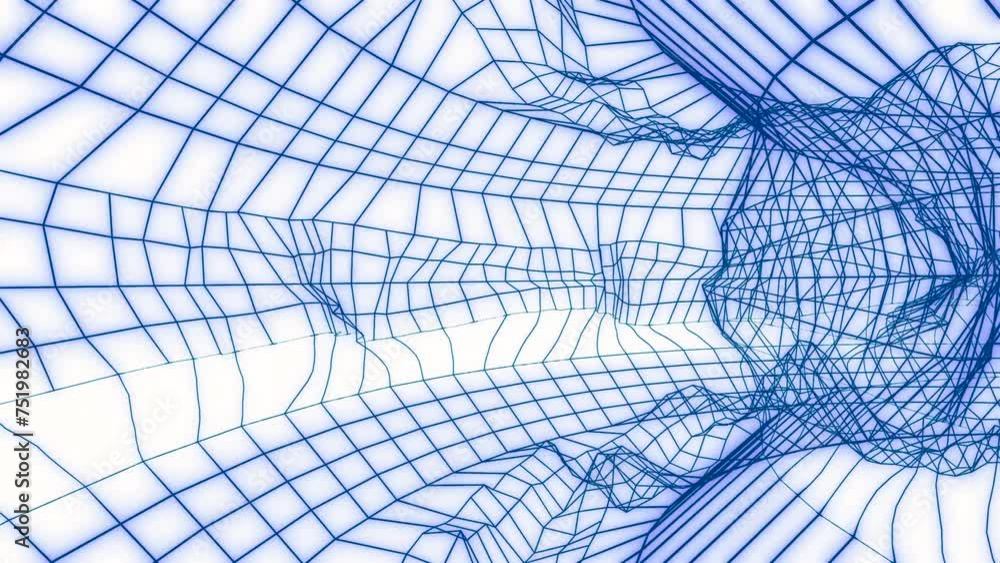 Poster abstract square grid moving and bending tube. motion. flying inside frame tunnel.