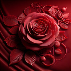 Red rose on a velvet red background 