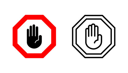 Stop icon set. stop road sign. hand stop icon vector