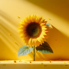 Yellow sunflower against a sunny yellow wall 3D
