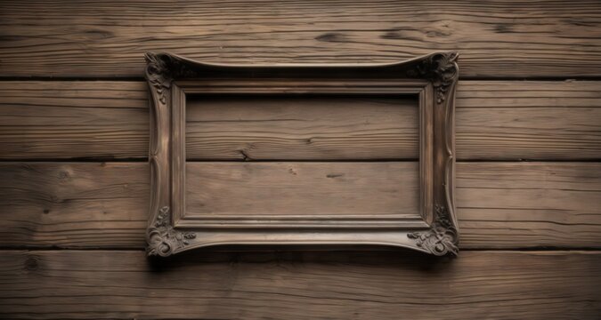  Vintage charm - Empty picture frame on rustic wooden wall