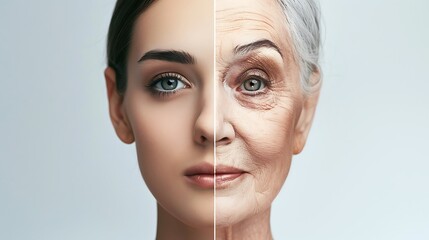 Comparison of the same woman's face when she was young and when she was old
