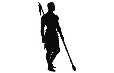 trirbe man Holding a Spear Head, Ancient aztec warrior holding shield, maya soldier
