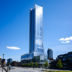 CB Tower: A Glistening Beacon of Modern Architecture Set Against a Clear Blue Sky