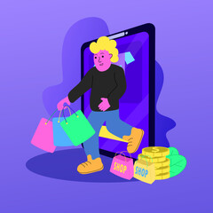 Fototapeta premium Hand drawn shopping cartoon illustration Vector in flat design