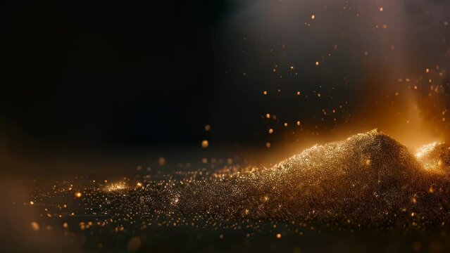 Video animation of dramatic scene of glowing particles, possibly embers, rising in the dark. The bright, fiery elements contrast starkly against the black background