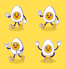 Boiled egg retro cartoon illustration collection