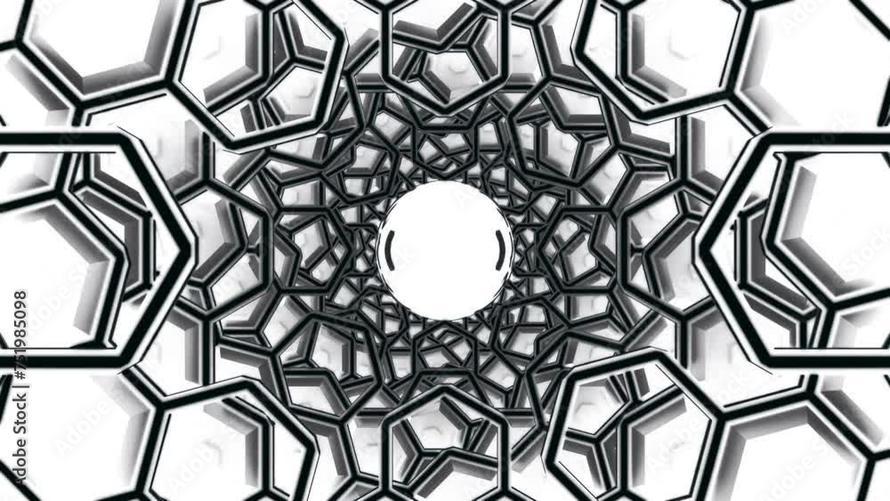 Poster graphene atom nanostructure animation. design. nanotube in form of honeycomb, concept of nanotechnol