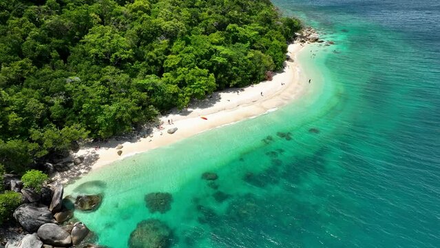 Aerial views over Nudey Beach on Fitzroy Island in Summer, Australia.