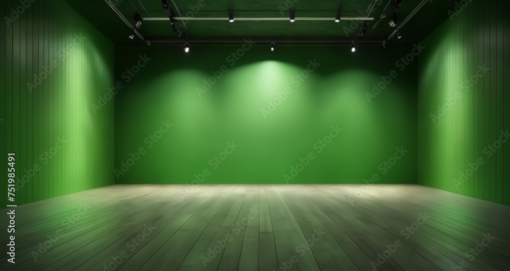 Sticker  Modern, minimalist studio space with green walls and wooden floor