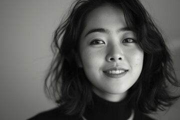 A woman with a short haircut and a black shirt is smiling