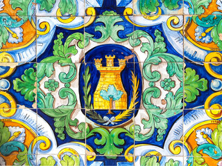 Beautiful tiles at spanish la Laguna Square in Ayamonte Spain