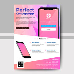 Mobile Apps Flyer template with smartphone mockup. vector