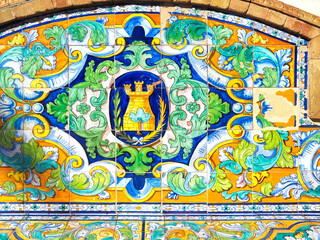 Beautiful tiles at spanish la Laguna Square in Ayamonte Spain