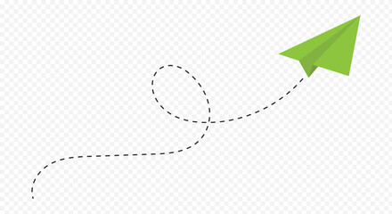 Paper plane with dotted line, Origami paper airplane, Travel symbol, vector illustration. Isolated. Outline. Hand drawn doodle airplane. Black linear paper plane icon eps 10.