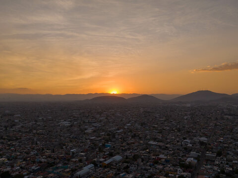Evening falls in Ecatepec, aerial images drone views of the CDMX metropolitan area 