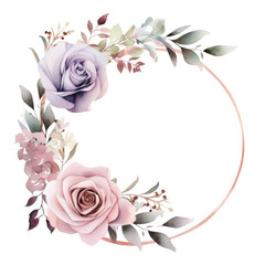 Watercolor flower frame rose and eucalyptus template
