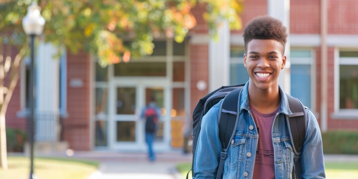 Portrait of black student in school copy space, college school 