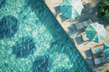top view swimming pool with umbrella