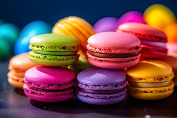 Fototapeta na wymiar assorted macarons arranged in a delicate vibrant rainbow spectrum