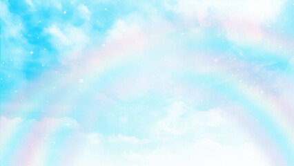 Rainbow blue sky background with clouds