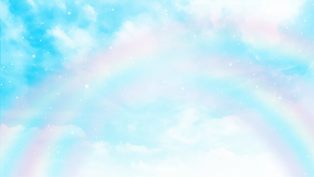 Rainbow blue sky background with clouds