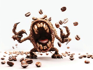 Animated Coffee Bean Monster in Action
