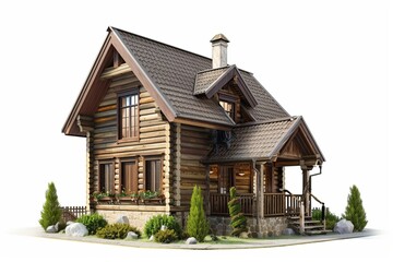 Cozy countryside cottage, on isolated white background, Generative AI