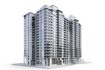 Luxury high-rise apartment complex, on isolated white background, Generative AI