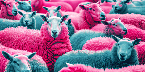 Colorful sheeps background. An optimistic concept. Banner - obrazy, fototapety, plakaty