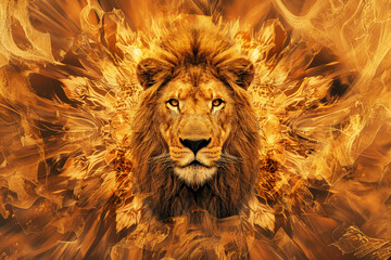 A head of  lion leadership. A conceptual pop art collage.