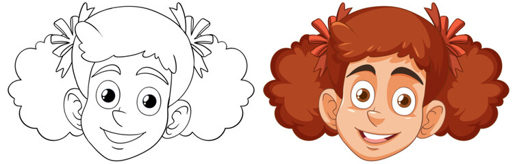 Colorful and line art of a happy girl's face