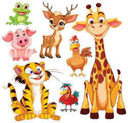 Assorted cute animals in a vibrant vector illustration.