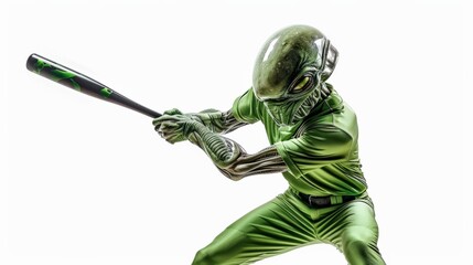 alien baseball players hitting isolate on white background