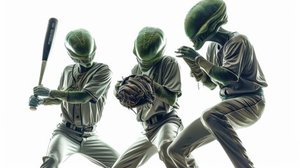 alien baseball players hitting isolate on white background