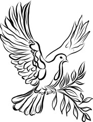 White dove with outstretched wings carrying an olive branch, symbolizing peace and rest - 751991858
