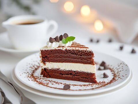 Chocolate Guinness Cake recipe photography on bokeh blurred background