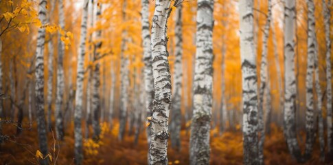 Illustration of Autumnal Birch Trees in Fall Colors. Generative AI.
