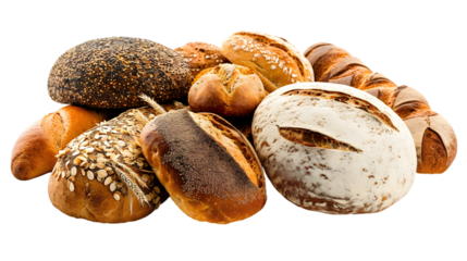 Assortment of fresh baked bread isolated on transparent background