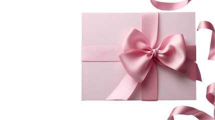 All pink concept blank pink pastel color gift card or gift voucher with pink ribbon bow isolated on transparent background