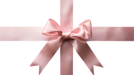 Blank sweet gift card or gift voucher with pink ribbon bow isolated on transparent background