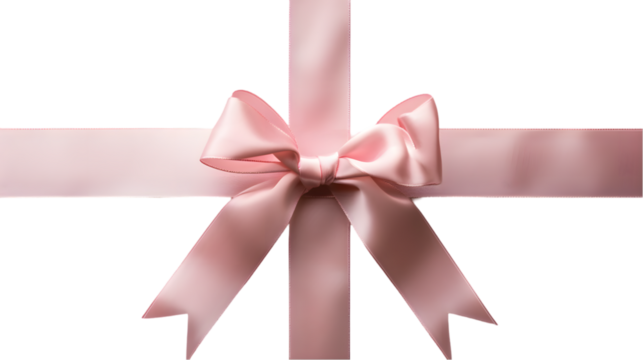 Blank sweet gift card or gift voucher with pink ribbon bow isolated on transparent background