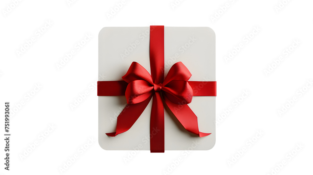 Poster blank white rounded square sign or empty white present mock up button signboard with red gift ribbon
