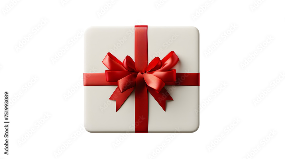 Poster blank white rounded square sign or empty white present mock up button signboard with red gift ribbon